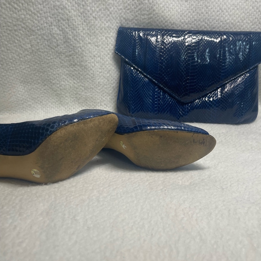 Vintage J. Renee Women’s Classic Blue Snakeskin Clutch Bag/ matching Heels sz 8 - Picture 5 of 7